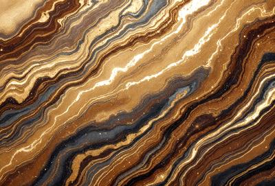 The primary subject of the image is a close-up of a marble-like stone with a gold and brown color palette. The setting is a natural environment, possibly a rock formation or a stone wall. The visual style is a close-up of the stone, showcasing its intricate patterns and textures. The colors and mood of the image are warm and earthy, evoking a sense of natural beauty and richness.