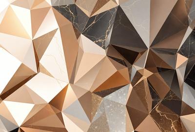 The primary subject of the image is a large, intricate, and colorful wall design. The setting is a room with a marble wall, which serves as the background. The visual style is a combination of digital art and illustration, creating a unique and eye-catching pattern. The dominant colors in the image are gold, brown, and white, giving the wall a warm and elegant appearance. The overall atmosphere of the image is one of sophistication and artistic expression.