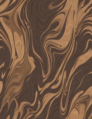 The primary subject of the image is a wooden surface with a pattern of swirls and curves. The setting is a room with a wooden floor, and the visual style appears to be a combination of a photo and a digital art or illustration. The colors and mood of the image are predominantly brown and earthy tones, creating a warm and natural atmosphere.