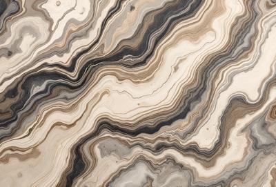 The primary subject of the image is a close-up of a marble stone with a unique pattern. The setting is a natural environment, possibly a rock formation or a stone surface. The visual style is a close-up of the marble stone, showcasing its intricate texture and pattern. The colors and mood of the image are predominantly earthy tones, giving it a natural and organic feel.