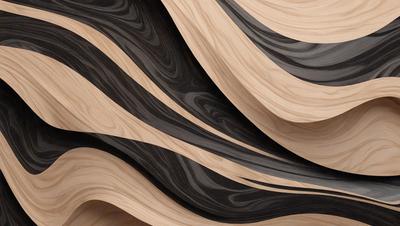 The primary subject of the image is a wooden surface with a black and white pattern. The setting is a close-up of the wooden surface, showcasing the intricate design. The visual style is a combination of a photo and digital art, creating a unique and artistic representation of the wooden surface. The colors and mood of the image are predominantly black and white, giving it a modern and sophisticated appearance.