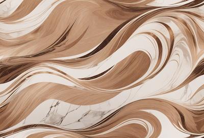 The primary subject of the image is a marble countertop with a brown and white pattern. The setting is a kitchen, and the visual style is a close-up of the countertop. The colors and mood of the image are warm and inviting, with the brown and white pattern adding a touch of elegance to the space.
