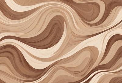 The primary subject of the image is a wooden surface with a pattern of swirls and waves. The setting is a wooden floor, and the visual style is a combination of a photo and a digital art. The dominant colors are brown and beige, creating a warm and natural atmosphere.