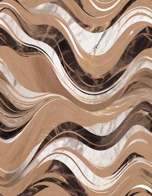 The primary subject of the image is a marble wall with a unique and intricate design. The setting is a room with a marble floor, and the visual style appears to be a combination of a photo and digital art. The colors and mood of the image are predominantly brown and white, creating a sense of elegance and sophistication.