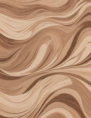 The primary subject of the image is a wooden surface with a pattern of swirls and waves. The setting is a room with a wooden floor, and the visual style appears to be a combination of a photo and a digital art or illustration. The dominant colors are brown and beige, creating a warm and natural atmosphere.