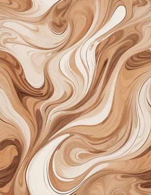 The primary subject of the image is a wooden surface with a swirling pattern. The setting is a room with a wooden floor, and the visual style appears to be a combination of a photo and a digital artwork. The dominant colors are brown and white, creating a warm and natural atmosphere.