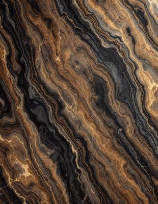 The primary subject of the image is a close-up of a marble stone with a unique and intricate pattern. The setting is a natural environment, with the stone being the main focus of the scene. The visual style is a close-up of the marble stone, showcasing its texture and details. The colors and mood of the image are predominantly dark, with the marble stone being the main source of light and contrast.