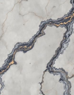 The primary subject of the image is a marble tile with a gold and black pattern. The setting is a marble countertop, and the visual style is a close-up of the tile. The dominant colors are gold and black, creating a sophisticated and elegant atmosphere.