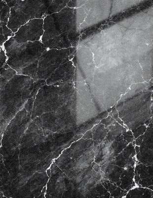 The primary subject of the image is a marble countertop with a black and white pattern. The setting is a room with a window, and the visual style is a black and white photo. The countertop has a black and white marble pattern, and the overall atmosphere is elegant and sophisticated.
