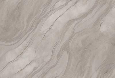 The primary subject of the image is a marble-like surface with a patterned texture. The setting is a room with a grey background. The visual style is a close-up of the marble-like surface, which gives it a realistic appearance. The colors and mood of the image are predominantly grey, creating a calm and sophisticated atmosphere.