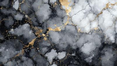 The primary subject of the image is a marble-like surface with a gold-like pattern. The setting is a black and white background, which adds a dramatic effect to the scene. The visual style is a combination of a photo and digital art, creating a unique and intriguing appearance. The colors and mood of the image are predominantly black and white, with the gold-like pattern adding a touch of warmth and sophistication.