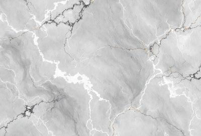 The image features a marble-like surface with a pattern of white and grey tones. The primary subject is the marble-like surface, which serves as the setting and background of the image. The visual style is a close-up of the marble, showcasing its intricate patterns and textures. The colors and mood of the image are predominantly neutral, with a touch of elegance and sophistication.