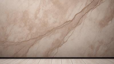 The primary subject of the image is a marble wall with a brown and white color scheme. The setting is a room with a wooden floor. The visual style is a close-up of the marble wall, showcasing its texture and pattern. The colors and mood of the image are warm and natural, with the brown and white marble creating a sense of elegance and sophistication.