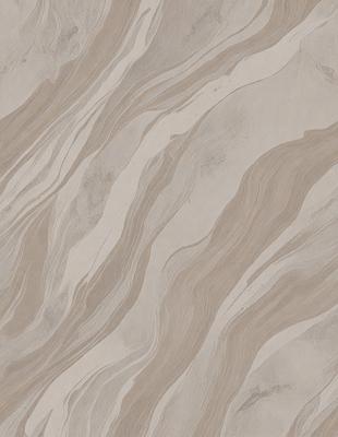 The primary subject of the image is a patterned wallpaper with a marbled texture. The setting is a room with a tiled floor. The visual style is a close-up of the wallpaper, showcasing its intricate design. The colors and mood of the image are predominantly neutral, with a touch of earthy tones from the marbled pattern.