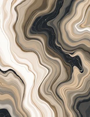 The primary subject of the image is a close-up of a marble-like pattern, which appears to be a textured wall or a piece of art. The setting is a room with a black and white color scheme. The visual style is a combination of a photo and a digital art, illustration, or drawing. The dominant colors are black, white, and gray, creating a modern and sophisticated atmosphere.