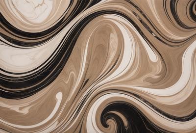 The primary subject of the image is a wooden surface with a swirling pattern. The setting is a room with a black and white color scheme. The visual style is a combination of a photo and a drawing, creating a unique and artistic appearance. The dominant colors are black and white, giving the scene a classic and elegant feel.