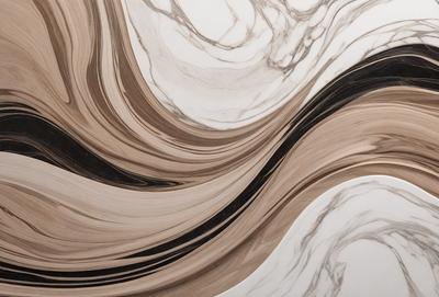 The primary subject of the image is a marble countertop with a patterned design. The setting is a kitchen or bathroom, as the countertop is a part of the counter. The visual style is a combination of a photo and digital art, creating a unique and intricate pattern. The colors and mood of the image are predominantly brown and white, giving it a warm and elegant appearance.