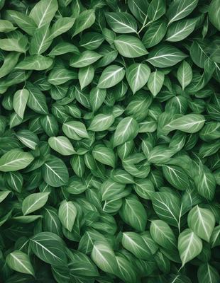 The image features a large, lush green plant with many leaves. The plant is the primary subject, and it is set against a backdrop of a green background. The visual style of the image is a close-up of the plant, showcasing its intricate details. The dominant colors in the image are green, which creates a calm and serene atmosphere.