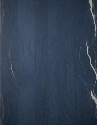 The primary subject of the image is a blue marble wall with a pattern of swirls and curves. The setting is a room with a blue background, and the visual style appears to be a combination of a photo and a digital art or illustration. The dominant colors are blue and white, creating a calm and serene atmosphere.