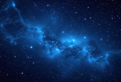 The primary subject of the image is a blue sky filled with stars. The setting is a night sky, and the visual style is a photo. The dominant colors are blue and white, creating a serene and peaceful atmosphere.