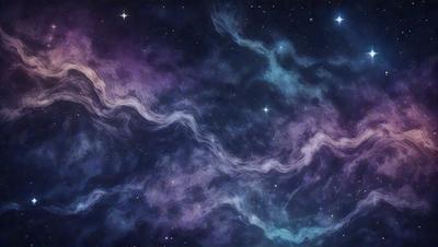 The primary subject of the image is a purple and blue nebula, which is a swirling mass of gas and dust in space. The setting is a dark, star-filled sky, with the nebula as the main focus. The visual style is a digital art or illustration, creating a vibrant and colorful scene. The dominant colors are purple and blue, giving the image a serene and celestial atmosphere.