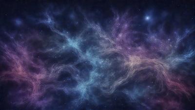 The primary subject of the image is a purple and blue nebula, which is a swirling mass of gas and dust in space. The setting is a dark, star-filled sky, with the nebula as the main focus. The visual style is a combination of a photo and digital art, creating a unique and captivating representation of the celestial object. The colors and mood of the image are predominantly purple and blue, giving it a serene and ethereal atmosphere.