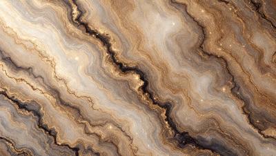 The primary subject of the image is a close-up of a marble surface with a pattern of swirls and stripes. The setting is a natural environment, possibly a rock formation or a stone wall. The visual style is a close-up of the marble surface, showcasing its intricate patterns. The colors and mood of the image are predominantly earthy tones, such as brown, gray, and black, which create a sense of natural beauty and texture.