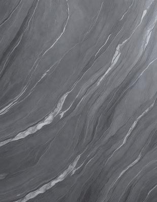 The primary subject of the image is a close-up of a marble-like surface, which appears to be a patterned stone or a textured wall. The setting is a room with a gray background, which adds to the overall atmosphere. The visual style is a combination of a photo and a digital art, as it captures the intricate details of the marble-like surface. The colors and mood of the image are predominantly gray, giving it a calm and sophisticated appearance.