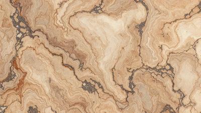 The primary subject of the image is a marble countertop with a unique and intricate pattern. The setting is a kitchen, and the visual style is a close-up of the marble countertop. The colors and mood of the image are warm and natural, with the marble countertop being the main focus.