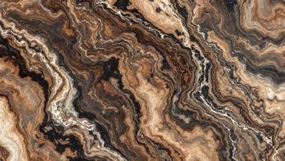 The primary subject of the image is a close-up of a marble stone with a unique and intricate pattern. The setting is a natural environment, showcasing the beauty of the stone. The visual style is a close-up of the marble, highlighting its texture and details. The colors and mood of the image are predominantly earthy tones, giving it a natural and timeless appearance.