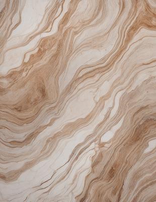 The primary subject of the image is a marble-like surface with a pattern of swirls and waves. The setting is a room with a marble floor, and the visual style is a close-up of the marble pattern. The colors and mood of the image are predominantly brown and white, giving it a natural and elegant appearance.