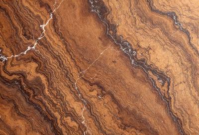 The primary subject of the image is a marble surface with a unique, swirling pattern. The setting is a natural environment, possibly a stone or rock formation. The visual style is a close-up of the marble surface, showcasing its intricate texture and design. The colors and mood of the image are predominantly earthy tones, giving it a natural and organic feel.
