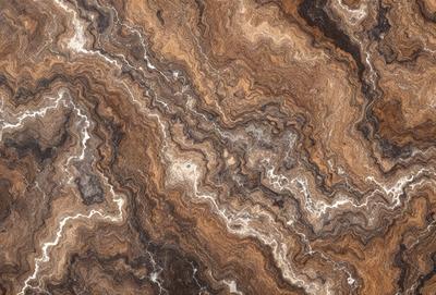 The primary subject of the image is a close-up of a marble stone with a unique and intricate pattern. The setting is a natural environment, with the stone being the main object of focus. The visual style is a close-up of the marble, showcasing its texture and details. The colors and mood of the image are predominantly earthy tones, giving it a natural and timeless appearance.