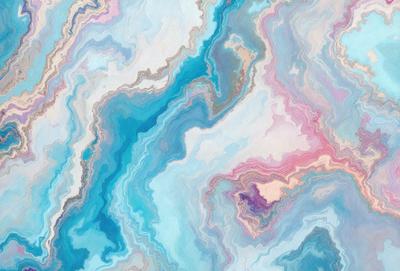The primary subject of the image is a colorful, abstract painting featuring a mix of blue, pink, and white colors. The painting is displayed on a wall, creating a vibrant and lively atmosphere. The visual style of the painting is a combination of digital art and illustration, giving it a unique and artistic appearance. The colors and mood of the painting evoke a sense of creativity and energy, making it an eye-catching and inspiring piece of art.