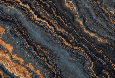 The primary subject of the image is a close-up of a marble stone with a unique and intricate pattern. The setting is a natural environment, with the stone being the main object of focus. The visual style is a close-up of the marble, showcasing its texture and details. The colors and mood of the image are predominantly dark and earthy, with the marble stone being the main source of color and visual interest.