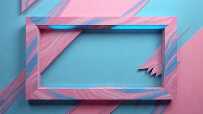 The primary subject of the image is a blue and pink wall with a patterned design. The setting is a room with a blue and pink color scheme. The visual style is a combination of digital art and illustration, creating a unique and eye-catching design. The dominant colors are blue and pink, giving the wall a vibrant and lively atmosphere.