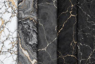 The image features a collection of marble-like textures, showcasing a variety of patterns and textures. The primary subject is the marble-like textures, which are displayed in a row, creating a visually appealing and cohesive design. The setting is a white background, which provides a clean and minimalist backdrop for the textures. The visual style is a combination of digital art and illustration, as the textures are carefully crafted to resemble natural marble patterns. The colors and mood