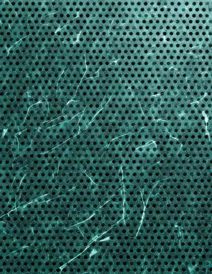 The primary subject of the image is a close-up of a green marble wall with a pattern of holes in it. The setting is a room with a green marble wall, and the visual style is a close-up of the wall. The dominant colors are green and white, and the overall atmosphere is clean and modern.