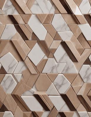 The primary subject of the image is a marble wall with a unique pattern of triangles. The setting is a room with a marble wall, and the visual style is a close-up of the wall. The colors and mood of the image are predominantly white, giving it a clean and elegant appearance.
