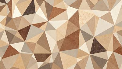 The primary subject of the image is a geometric pattern, featuring a combination of brown and white colors. The setting is a wall, and the visual style appears to be a digital art or illustration. The dominant colors are brown and white, creating a warm and earthy atmosphere.