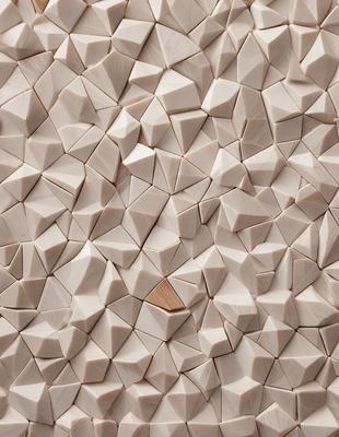 The primary subject of the image is a close-up of a wooden surface with a pattern of small squares. The setting is a wall, and the visual style appears to be a photo. The dominant colors are brown and white, creating a warm and natural atmosphere.