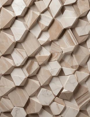The primary subject of the image is a marble wall with a unique pattern. The setting is a room with a marble wall as the main focus. The visual style is a close-up of the marble wall, showcasing its intricate design. The colors and mood of the image are predominantly neutral, with the marble wall being the main source of visual interest.