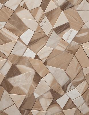 The primary subject of the image is a marble wall with a unique and intricate design. The setting is a room with a marble floor, and the visual style is a close-up of the marble wall. The colors and mood of the image are predominantly neutral, with the marble providing a warm and elegant atmosphere.