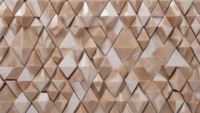 The primary subject of the image is a wall made of marble, featuring a pattern of triangles. The setting is a room with a marble wall, and the visual style is a close-up of the wall. The colors and mood of the image are predominantly neutral, with the marble providing a sense of elegance and sophistication.