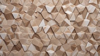 The primary subject of the image is a wall made of square tiles, which are arranged in a pattern. The setting is a room with a brown color scheme. The visual style is a combination of photo and digital art, creating a unique and intricate design. The dominant colors are brown and beige, giving the wall a warm and earthy appearance.