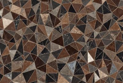The primary subject of the image is a patterned floor, which features a combination of black, brown, and white colors. The setting is a room with a tiled floor, and the visual style appears to be a mix of digital art and illustration. The overall atmosphere of the image is modern and stylish, with a focus on the intricate design of the floor.
