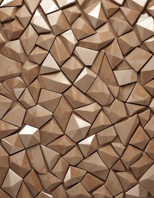 The primary subject of the image is a wall made of wooden tiles. The setting is a room with a wooden wall, and the visual style is a close-up of the wooden tiles. The colors and mood of the image are warm and inviting, with the wooden tiles creating a cozy and natural atmosphere.