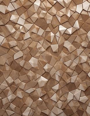 The primary subject of the image is a close-up of a wooden surface with a pattern of triangles. The setting is a wall, and the visual style appears to be a combination of a photo and a digital art or illustration. The dominant colors are brown and beige, giving the image a warm and natural atmosphere.
