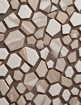 The primary subject of the image is a wall covered in white tiles. The setting is indoors, and the visual style appears to be a pattern or texture. The dominant colors are white, and the overall atmosphere is clean and minimalistic.