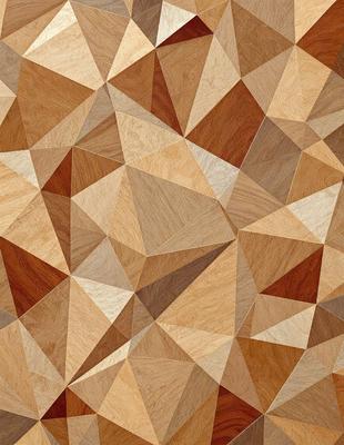The primary subject of the image is a wooden floor with a geometric pattern. The setting is a room with a wooden surface, and the visual style is a close-up of the floor. The colors and mood of the image are warm and inviting, with the wooden floor being the main focus.
